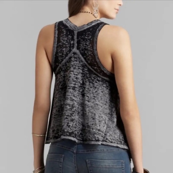 We The Free Breezy Charcoal Black Burnout Sleeveless Tank Raw Hem Small - Picture 4 of 12